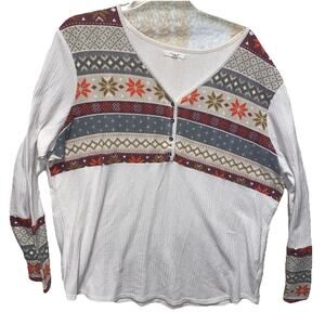 Maurices Thermal Henley Top Snowflake Fair Isle Print Long Sleeve Womens Size 2X